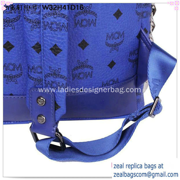 High Quality Replica MCM Medium Stark Front Studs Backpack MC4237 Blue - Click Image to Close